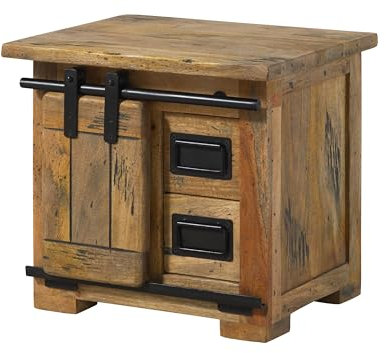 MASSIVMOEBEL24.DE Railway Nachttisch 50x40x45 Mango - Unterschiedliche Farben, Farbe:Natur lackiert, Größe:50x40x45 cm (BxTxH)