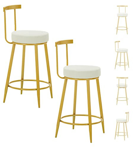 GGZONE Barhocker, Esszimmerstuhl, PU-Leder, Barhocker, Küchenthekenstühle, 2er-Set, grüne Frühstücksbarstühle mit Metallbeinen und Rückenlehne, hohe Hocker für Kücheninsel/Hausbar Beautiful Scenery