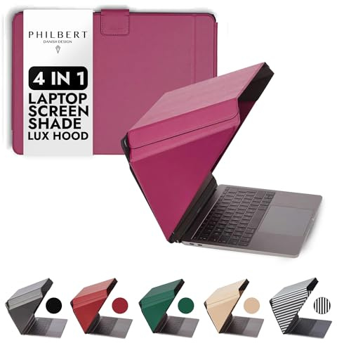4 in 1 Laptop Screen Shade Lux Hood: Sonnenschutz | Datenschutz | Hitzeschutz | Kontrastverstärkung. 12”/13”/14” Universal. Selbststehend, mit Gesäßtasche. Patent D790551 - Pink