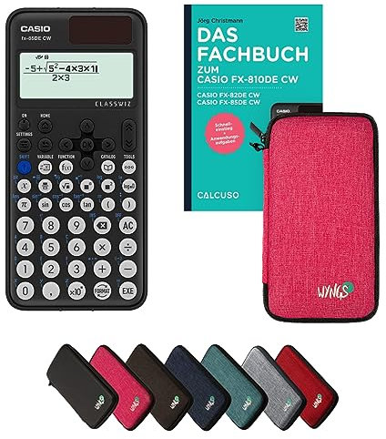 Casio fx-85DE CW inkl. Schutztasche Pink & Fachbuch (96 Seiten, DIN A5) – Wissenschaftlicher Rechner – Smart Set