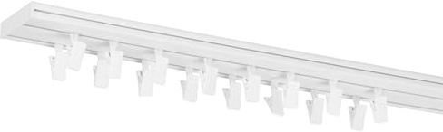 RENA Vorhangschiene 2-läufig Gardinenschiene aus Kunststoff Vorhang-Deckenschiene mit Klammern Gardinenleiste Gardinenstange Gardinen Vorhänge für Deckenmontage Weiß 190cm