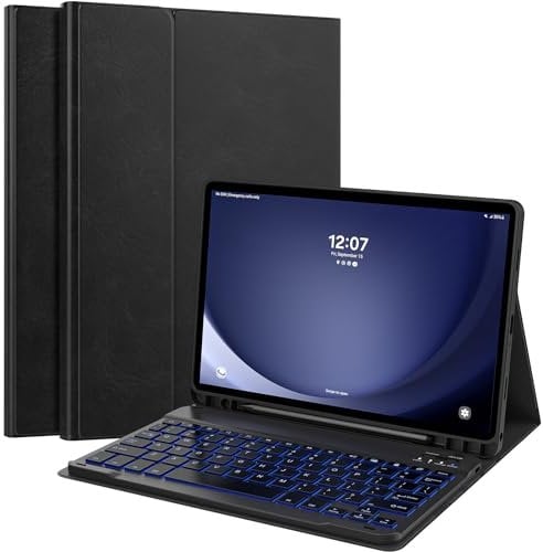 Moko for Galaxy Tab A9+ 11 inch Case with Keyboard - 7 Colors Backlit Magnetic Detachable Tablet Keyboard Cover - Galaxy Tab A9 Plus 11 2023 Samsung Keyboard Case with Pen Holder Black
