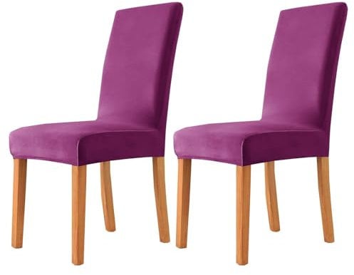 ZRCYXDW Samt Stuhlhussen, Elastischem Stuhlbezug Weicher Mit Elastischem Boden Stuhlabdeckung Für Restaurant Bankett-Violett-2er Set