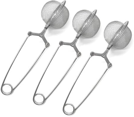Desenda 3pcs Mesh Snap Ball Tea Strainers with Handle for Loose Leaf Tea and Mulling Spices Stainless Steel Tea Holders Practical Portable Loose Tea Infuser Filter
