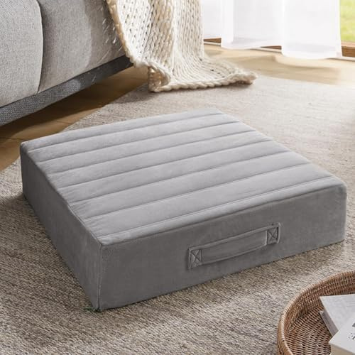 Codi Bodenkissen für Erwachsene, großes Meditationskissen mit dickem Memory-Schaum, weich, getuftete Bezüge, waschbar, quadratisch, Sitzgelegenheit für Couch und Yoga, Sitzen, 55,9 cm, Grau