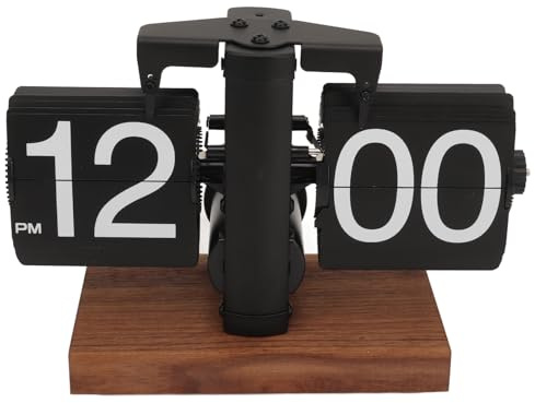 Flip Clock, 12 Stunden Vintage Flip Down Uhr Batteriebetriebene Mechanische Uhr Retro Große Zahlen Single Foot Digital Flip Down Uhr Auto Für Wohnzimmer