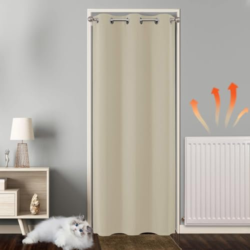 Joydeco Verdunklungsvorhänge 1 Stück,Türvorhang Blickdichte Türgardine,Tür Vorhang mit Ösen Thermo Kälteschutz Hitzeschutz Schallschutz für Schlafzimmer Wohnzimmer(Hell Beige,1xH195xB150)