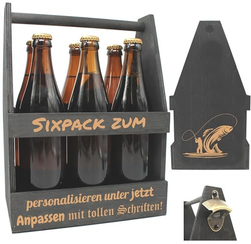 die-veredler PETRI HEIL-Bierträger personalisiert Sixpack Flaschenträger Bierträger aus Holz SCHWARZ mit Gravur Männerhandtasche Geburtstagsgeschenk Biergeschenk Vatertag Geschenk