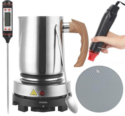 Candle Making Kit with Hot Plate for Adults, Soy Candle Set with Wax Melt Wax for Beginners, Imitation Wooden Jug, Heat Gun, Thermometer
