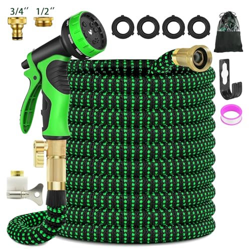 Tubo da Giardino Estensibile 15m 50 FT Tubo Flessibile da Giardino con 10 Modi Pistola, 3/4 e 1/2 Connettori e Gancio e Organizer, per Lavaggio Auto, Irrigazione Giardino, Prato