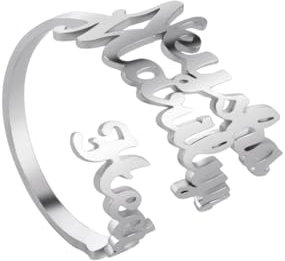 kkjoy Personalisierte Name Ring Edelstahl Customize Namen Versprechen Ring Einstellbare Paar Ring Familie Ringe Engagement Hochzeit Schmuck für Frauen Männer (Namensring 3 - Silber)