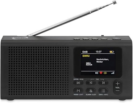 Dynavox DBT200 tragbares, digitales DAB+/UKW Radio, ideal als Küchenradio, Badradio, Büroradio, Werkstattradio, Wecker, BT, TFT-Display, Netz- oder Batterie-Betrieb, 3,5mm Kopfhörer-Anschluss, schwarz
