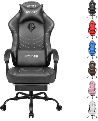 Gaming Chair for Adults, Ergonomic Video Game Chair with Footrest, Computer Racing Task Chairs with Lumbar & Headrest Support, 360° Swivel Height Adjustable Reclining Gamer Chairs - Gray