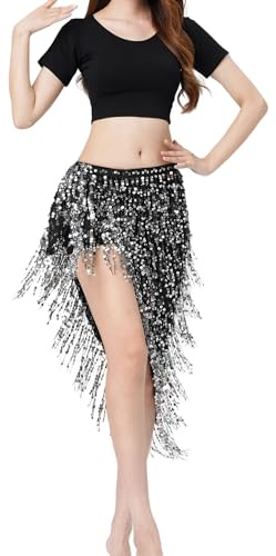 MUNAFIE Bauchtanz Hüfttuch Pailletten Fransen Glitzer Rock Festival Outfit Damen