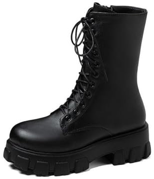 Agiyenna Stivali Stringati da Donna Stivali Punk Gotici con Plateau Stivaletti per Autunno Inverno Stivali per il Tempo Libero Stivali Stringati Rotondi con Tacco Spesso Stivali da Moto Piani