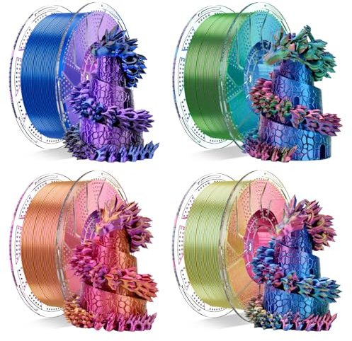 Chitu Systems Conjure Silk PLA 3D Printer Filament, 1.75mm Christmas Tricolor Filament, Silk Red Yellow Blue Black Purple Gold Purple Red Blue Green Pack of 4KG/8.8lb