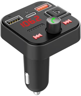 Vieta Pro Transmisor Radio FM, Conector Bluetooth para Coche con Carga rápida, Batería Conexiones (2 USB y 1 USB-c), Cargador al mechero. Adaptador con Control de Voz. Compatible con iPhone y Android
