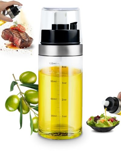 MRUN BONE Öl Sprüher Glasflasche, Ölsprüher für Speiseöl, Öl Sprühflasche für Heißluftfritteuse Ölspray mit Skala, 2-in-1 Ölsprüher für Küche, Backen, Grill, Salat