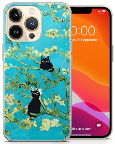 AIGAT Van Gogh Funny Cat Parody Meme TPU Silicon Case Cover for iPhone 17 16 15 14 13 12 11 Series Models - Clear Transparent Bumper Case - Design 1