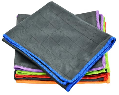 Lot de 4 chiffons en microfibre pour vitres de voiture - Chiffons en carbone - Pour vitres de voiture cristallines - Sans peluches et sans traces - Extrêmement absorbants - Pour le nettoyage