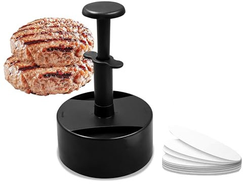 Kofebe Burgerpresse Set, Antihaft-Burgerpresse aus Kunststoff für BBQ & Grill, 100 Backpapier-Blättern, Ideal als Burger Maker, Patty Maker (Schwarz)