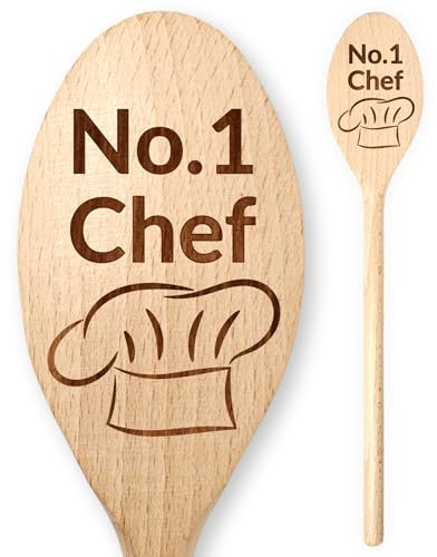 No.1 Chef Hat Wooden Cooking Spoon Wife Husband Mum Dad Grandchildren Children Friend Daughter Son Mother's Day Father’s Day Birthday Christmas Bake Off Challenge Star Baker Chef Kitchen BBQ Curry