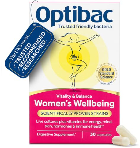 Optibac Women's Wellbeing - Daily Live Cultures for Women - 30 Capsules | The world’s most researched strain, Lactobacillus rhamnosus GG | With vitamins for immune support, energy, hormones & skin
