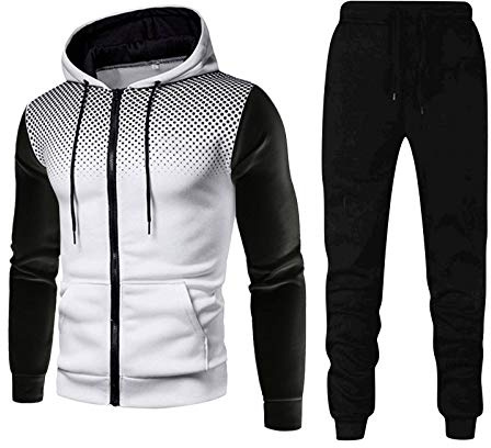 RUMAOZIA Tracksuit Set Men Regular Fit Sports Suit 2-Piece Jogging Suit Hip Hop Streetwear Teenager Sportswear Winter Padded Tracksuit with Hoodie and Jogging Pants Sports Suit, Z05 white., M