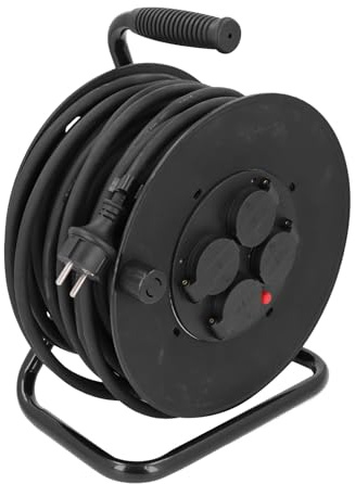 Reel de câble Gearwell, bobine de rallonge extérieure 35m H05RR F 3G2,5 mm², bobine de câble d'alimentation imperméable IP44, bobine de câble extérieur robuste pour l'équipement