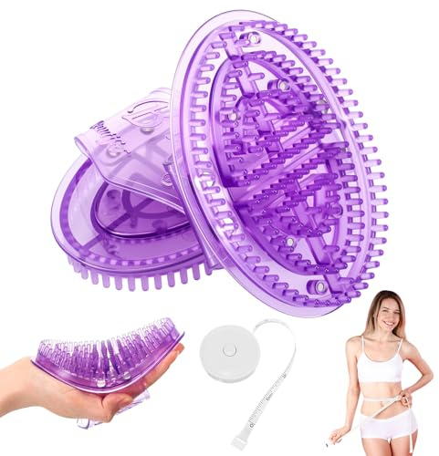 LemonRoad 2 Pcs Meridian Massage Brushes Silicone Massage Body Brush for Belly Back Leg Full Body Spa Massager Relaxation with Flexible Measuring Tape (Purple)