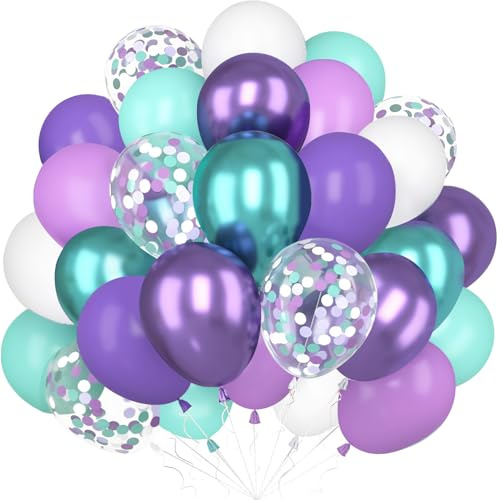 Luftballons Lila Türkis, 60 Stück Metallic Türkis Lila Meerjungfrau Ballons | Violett Blaugrün Weiß Helium Konfetti Ballons, Mädchen Meerjungfrau Geburtstag Hochzeit Verlobung Babyparty Dekoration
