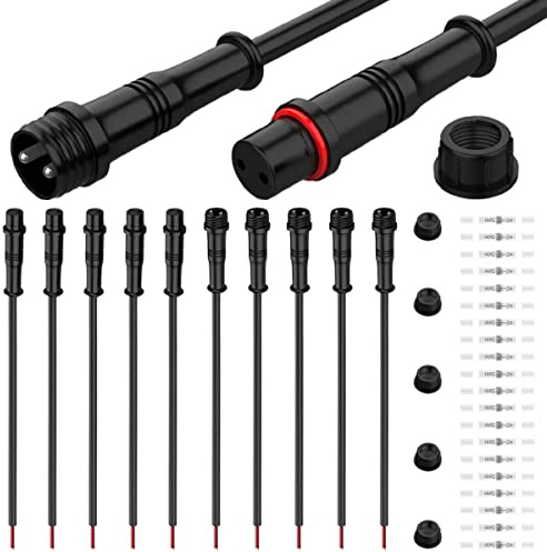 HAAMNING7 Lot de 5 paires de câbles connecteurs LED étanches à 2 broches - Fiches mâle et femelle (petit format) avec câble de 0,2 mm² 24 AWG, IP67, rallonge de 20 cm pour voiture