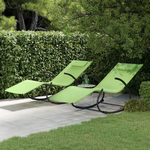 Mandloder Schaukelliegen 2er Set Grün, pulverbeschichteter Stahl und atmungsaktives Textilene, ergonomische Gartenliege mit Kopfstütze für Terrasse, Pool und Outdoor