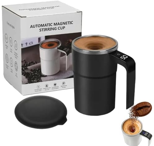Natwo Self-Stirring Magnetic Coffee Cup with Temp Display, Self Stirring Mug Rechargeable, Smart Mugs for Hot Drinks, Automatic Magnetic Stirring Coffee Mug for Coffee, Milk, Cocoa, 380ml (Black)