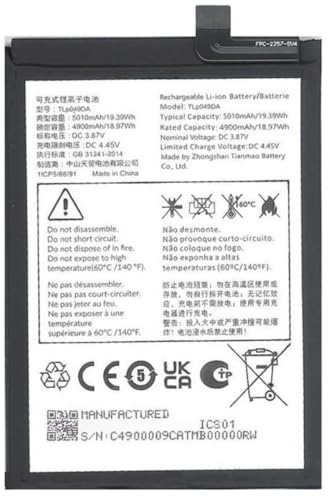 Audiosystem Batteria per TCL 40 NxtPaper 4G T612B / NxtPaper 40 5G T771K TLP049DA Pila Con Capacità Originale 5010MaH Sostituzione Pila Ricambio