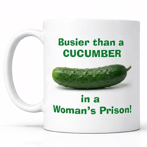 Funny Cucumber Mug - Busier Than a Cucumber Novelty Rude Adult Humour Gag Gift for Men, Women, Secret Santa, Birthday Present & Office Banter - 11oz Ceramic Coffee Cup