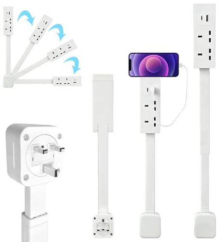 Socket Extender, SGZIOO Extendable Rotating Outlet Extender, Plug In Extension Sockets with 2 AC Outlets, USB, Type-C, Extends 19-27, Rotates 180°, for Behind Furniture, Tight Spaces