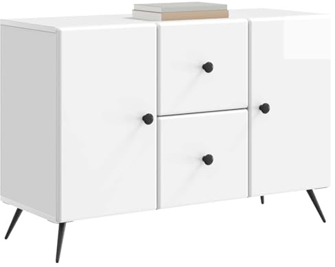 vidaXL Sideboard Hochglanz Weiß 89 x 34,5 x 60 cm Holzwerkstoff, Wohnzimmer, Rechteckiger Moderner Sideboard, Viel Stauraum, Verstellbarer Organizer, Stilvolle Lösung
