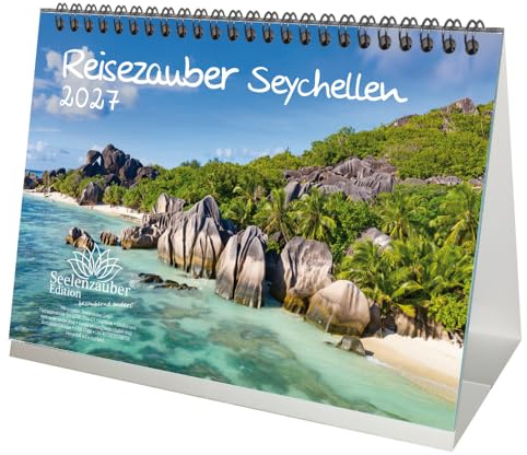 Reisezauber Seychellen DIN A5 Tischkalender für 2027 Urlaub Reise Strand Meer - Seelenzauber