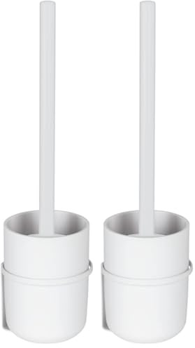 WENKO WC-Garnitur Mod. Carpino hochwertige Kunststoff WC-Bürstenhalterung zum Befestigen ohne Bohren Flexible Abdeckung Wandhalterung Metall Weiß (Packung mit 2)