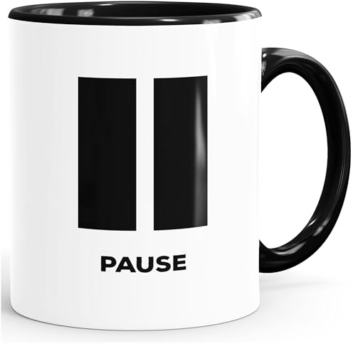 MoonWorks Pause Tasse mit Innenfarbe Kaffeetasse Teetasse Keramiktasse Schwarz unisize