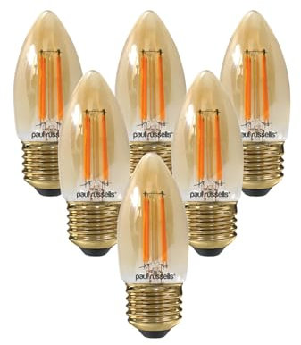 paul russells LED Candle Filament Light – 4.5W 35W Equivalent Replacement, 400LM Lumens, 2200K Extra Warm White, ES E27 Edison Screw C35 Bulbs – Energy Saving Non-Dimmable Lamps - Pack of 6