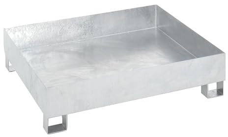 eurokraft | Stahl-Auffangwanne für 200-l-Fässer | LxBxH 1200 x 1200 x 285 mm | mit Zulassung | feuerverzinkt | ohne Gitterrost