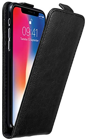 Cadorabo Hülle kompatibel mit Apple iPhone X/XS Flip Design aus Premium Kunst Leder Flip Klappbare Stoßfeste Magnetische Cover Hülle für iPhone X/XS Tasche in Schwarz