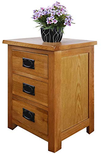 Aurotrice OAK Bedside Table 3 Drawers, NC Paint Cabinet, OAK MDF Board & Hardwood W:42 D:32 H:56 CM