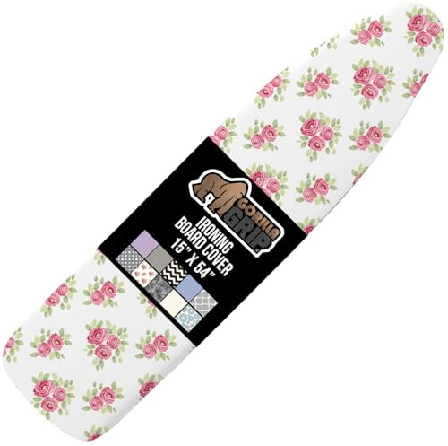 Gorilla Grip Ironing Board Cover, Silicone Coating, Full Size Scorch Resistant Padding, Heavy Duty Iron Pad Covers Standard Boards, Hook and Loop Fastener Strap, Extra Thick, Pink Floral, 15'' x 54''