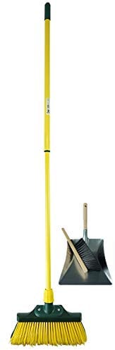 Krallenbesen Set 40 cm Holz mit Teleskopstiel gebogenen Borsten mit Kehrgarnitur Gartenbesen Straßenbesen Kehrbesen (Besen + Kehrschaufel Set verzinkt, 40 cm)