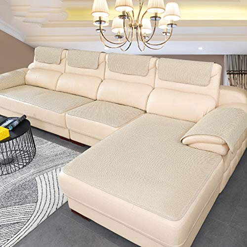 BK&MF Sofa Abdeckung Für Ledercouch, Sofabezug 1/2/3/4 Sitzer Super rutschfeste Sofa Dämpfung Couch überwurf Für Haustiere Separat Erhältlich-beige 80x180cm(31x71inch)