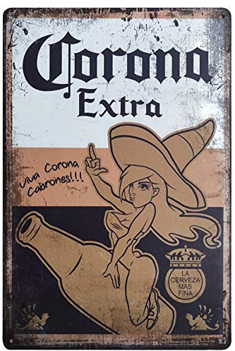 FSTIKO Beauty Girl Corona Extra Retro Vintage Bier Blechschilder Wanddekoration Kaffee Bar Dekor Heim Männer Höhle Alkohol Schilder 20,3 x 30,5 cm