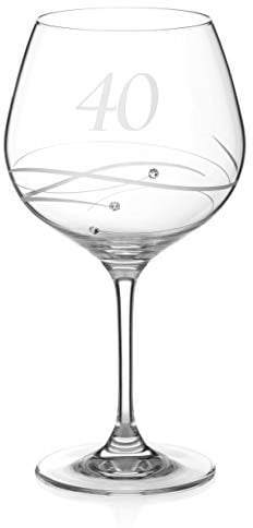 DIAMANTE Swarovski 40th Birthday or Anniversary Gin Copa – Single Crystal Gin Glass with a Hand Etched “40” - Embellished with Crystals Gift Packed